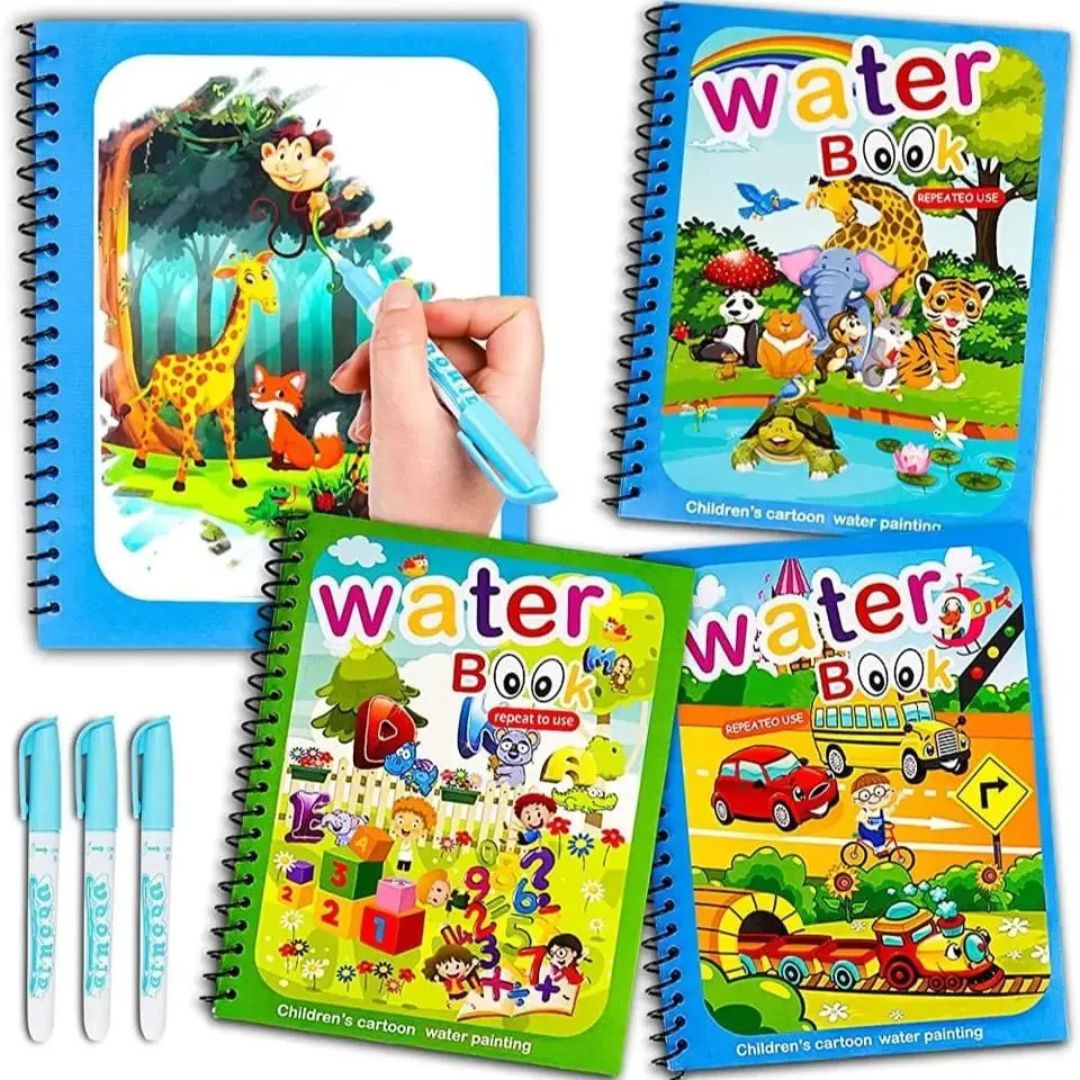 PACK OF 2:Magic Water Book, Water Drawing Book, Reusable Doddle Book with Pen for Kids