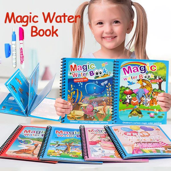 PACK OF 2:Magic Water Book, Water Drawing Book, Reusable Doddle Book with Pen for Kids